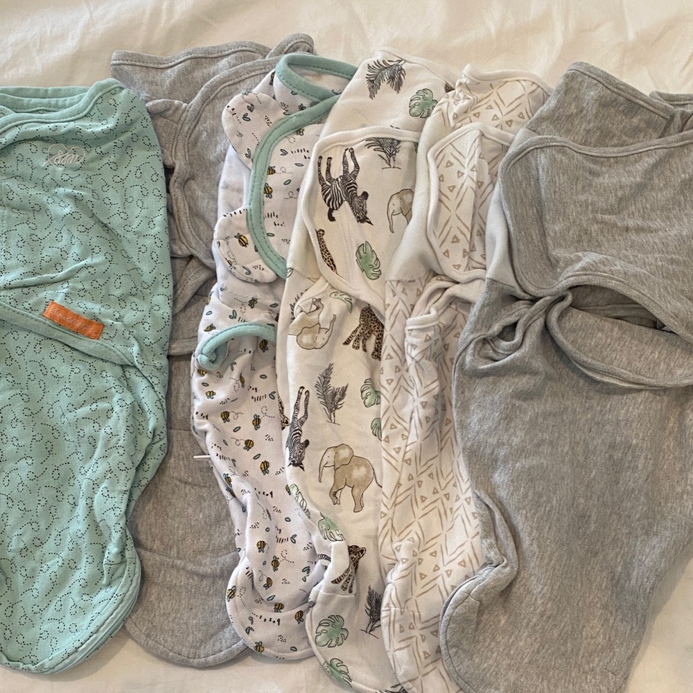 SwaddleMe and Aden & Anais Swaddles - Aqua, Gray, White